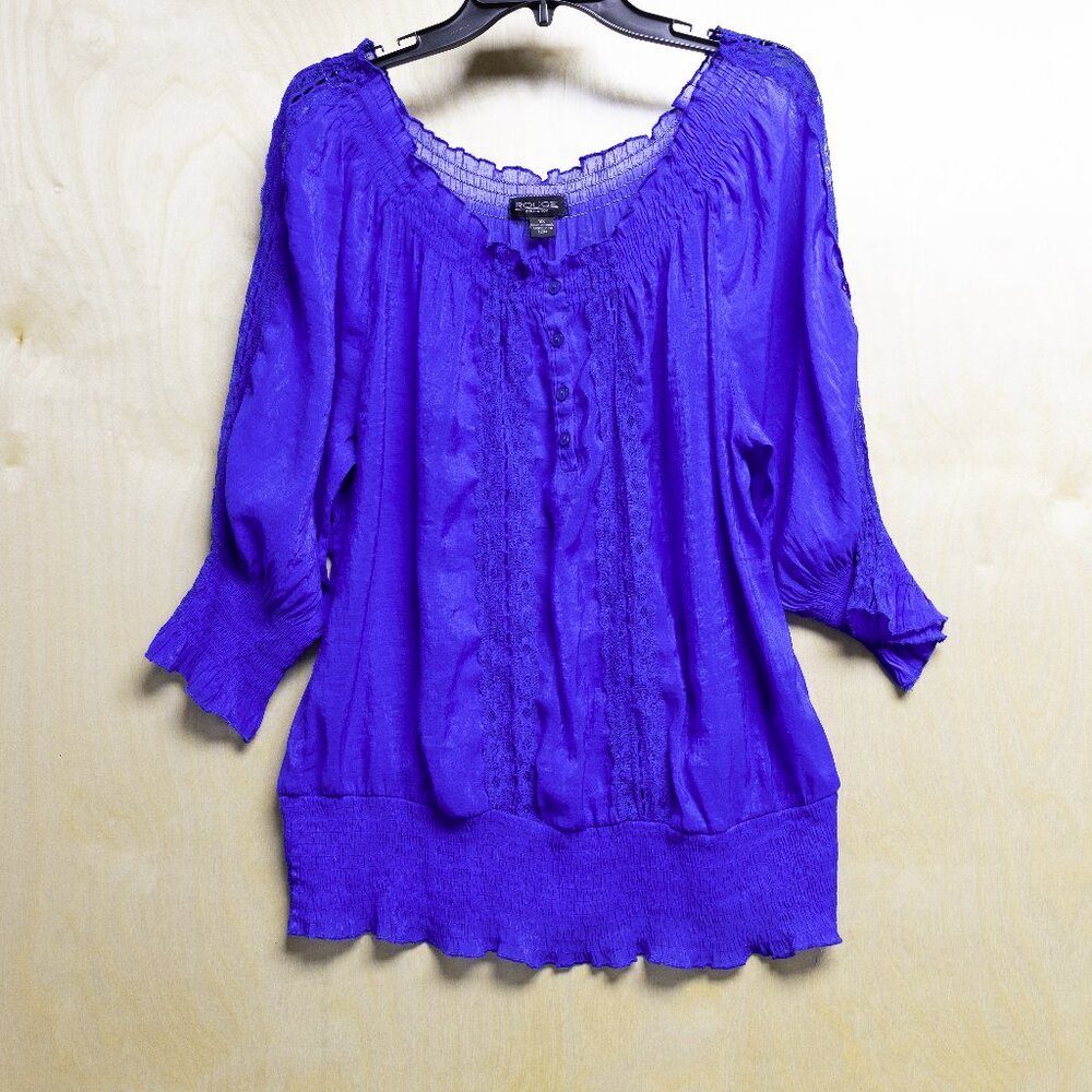 Rouge Collection Women's 3X Royal Blue Blouse